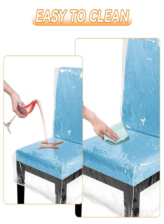 Pinsit 2 PCS Plastic Dining Chair Protectors with Backrests, Plastic Chair Covers, Chair Covers for Dining Chairs, Waterproof Thickened Seat Protectors from Water Dust Pet Hair Paws Claws Removable Washable - Image 4