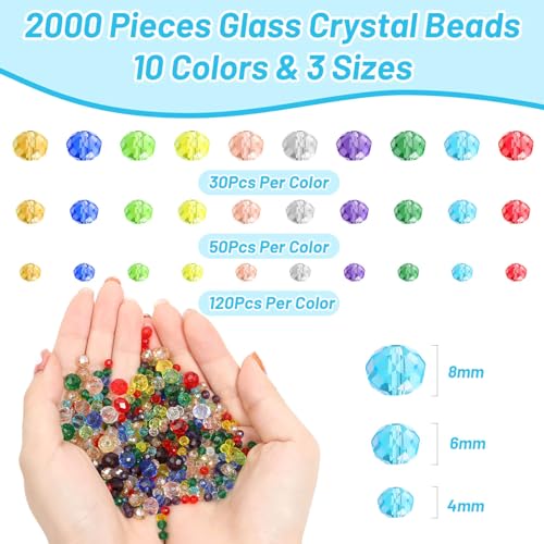 cridoz 2000 Pcs Briolette Crystal Glass Beads for Jewelry Making, Rondelle Crystal Beads for Crafts and Suncatchers, 10 Coloers, 3 Sizes(4mm, 6mm, 8 mm) - Image 3