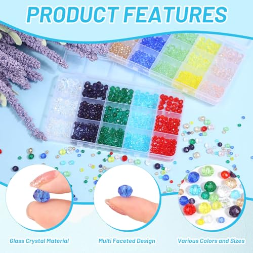 cridoz 2000 Pcs Briolette Crystal Glass Beads for Jewelry Making, Rondelle Crystal Beads for Crafts and Suncatchers, 10 Coloers, 3 Sizes(4mm, 6mm, 8 mm) - Image 4