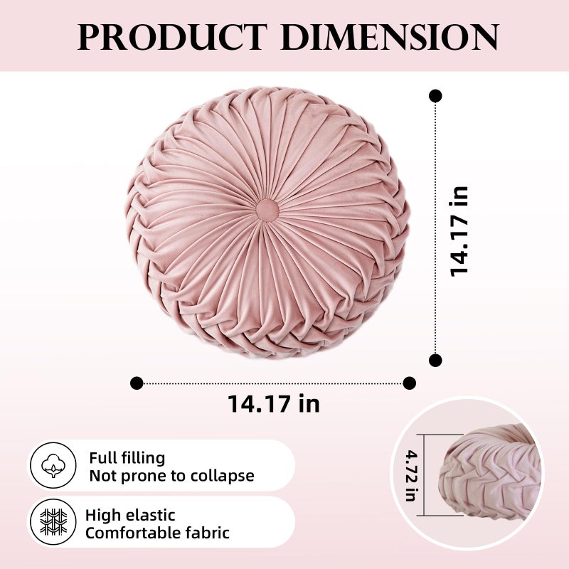 Teieas Round Throw Pillow Velvet Home Decoration Pleated Round Pillow Cushion for Couch Chair Bed Car Black - Image 4