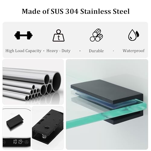 Alise Glass Shelf Brackets 2Pcs, Adjustable Shower Glass Clamps, Heavy Duty Clamp Holder, SUS304 Stainless Steel Brackets for 8-12mm Shelves, Matte Black - Image 4