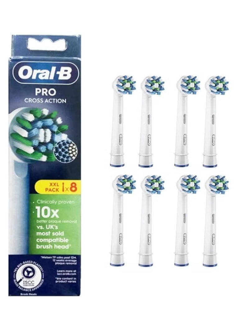 Oral-B PRO CROSS ACTION Electric Toothbrush Head, X-Shaped & Extra Soft Bristles for Gentle Brushing & Plaque Removal, Pack of 8 Toothbrush Heads, White (Packing May Vary)