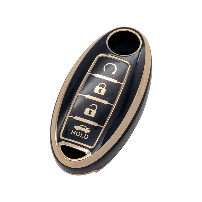 SK CUSTOM Black TPU Gold Edge Smart Key Fob Case Protective Cover Compatible with INFINITI EX FX X G JX M Q QX SERIES for NISSAN ALTIMA COUPE ARMADA GT-R MAXIMA MURANO CROSS CABRIOLET PATHFINDER ROGUE - Image 1