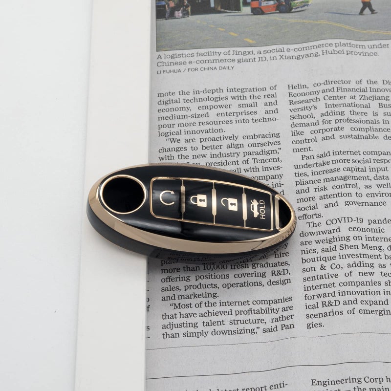 SK CUSTOM Black TPU Gold Edge Smart Key Fob Case Protective Cover Compatible with INFINITI EX FX X G JX M Q QX SERIES for NISSAN ALTIMA COUPE ARMADA GT-R MAXIMA MURANO CROSS CABRIOLET PATHFINDER ROGUE - Image 2