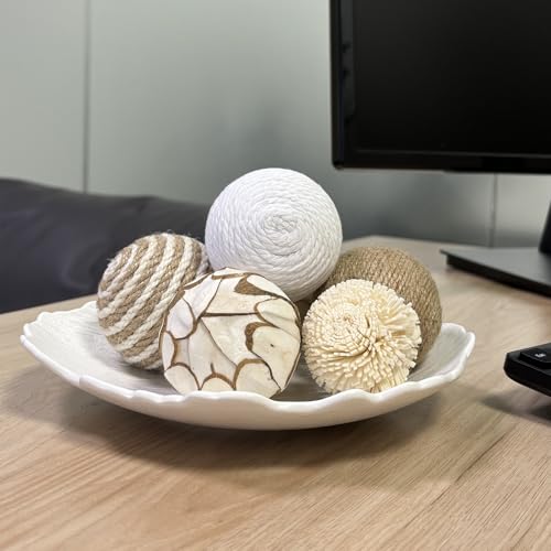 Flyekist 6 Pcs Decorative Balls for Centerpiece Bowls,2.36 Inch Natural Handmade Cotton Linen Orbs Balls,Wood Decorative Ball,Vase Fillers, Home Table Decor - Image 4