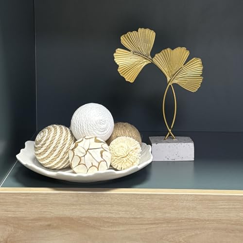 Flyekist 6 Pcs Decorative Balls for Centerpiece Bowls,2.36 Inch Natural Handmade Cotton Linen Orbs Balls,Wood Decorative Ball,Vase Fillers, Home Table Decor - Image 2