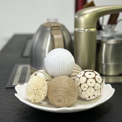 Flyekist 6 Pcs Decorative Balls for Centerpiece Bowls,2.36 Inch Natural Handmade Cotton Linen Orbs Balls,Wood Decorative Ball,Vase Fillers, Home Table Decor - Image 3