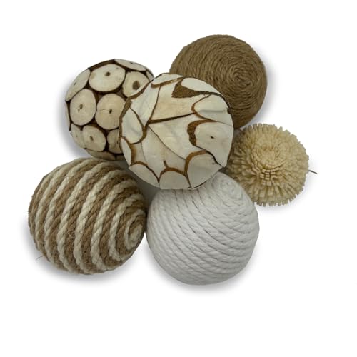 Flyekist 6 Pcs Decorative Balls for Centerpiece Bowls,2.36 Inch Natural Handmade Cotton Linen Orbs Balls,Wood Decorative Ball,Vase Fillers, Home Table Decor - Image 1
