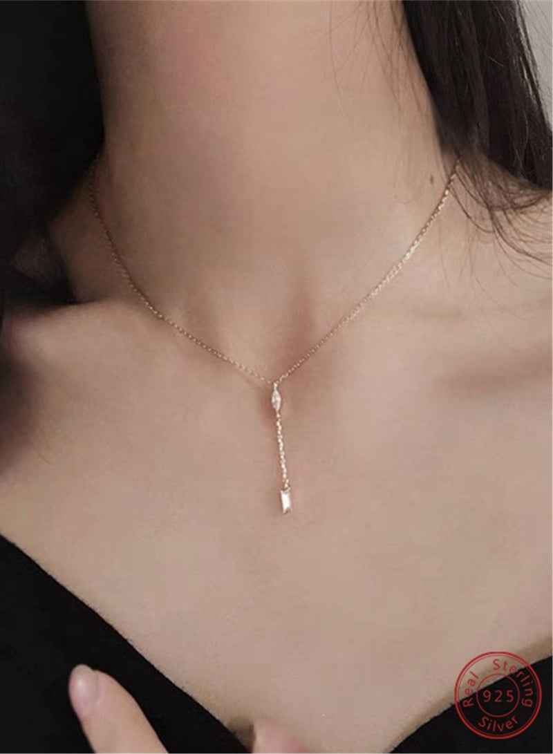 A full-body 925 silver tassel drop diamond pendant necklace gift box, fashionable and generous, holiday date, gift, temperament, versatile girl - Image 2