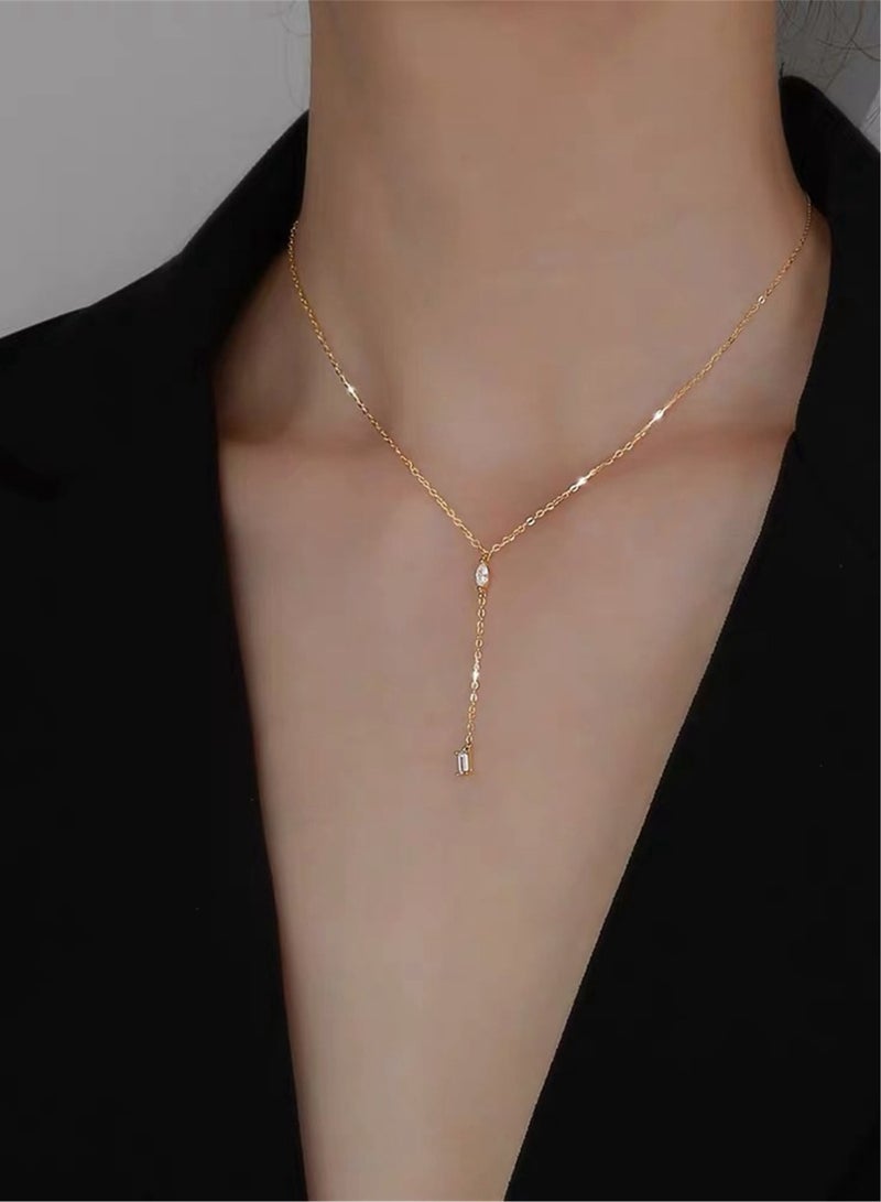 A full-body 925 silver tassel drop diamond pendant necklace gift box, fashionable and generous, holiday date, gift, temperament, versatile girl - Image 1