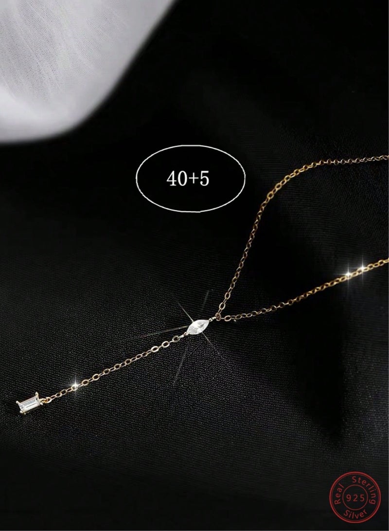 A full-body 925 silver tassel drop diamond pendant necklace gift box, fashionable and generous, holiday date, gift, temperament, versatile girl - Image 4