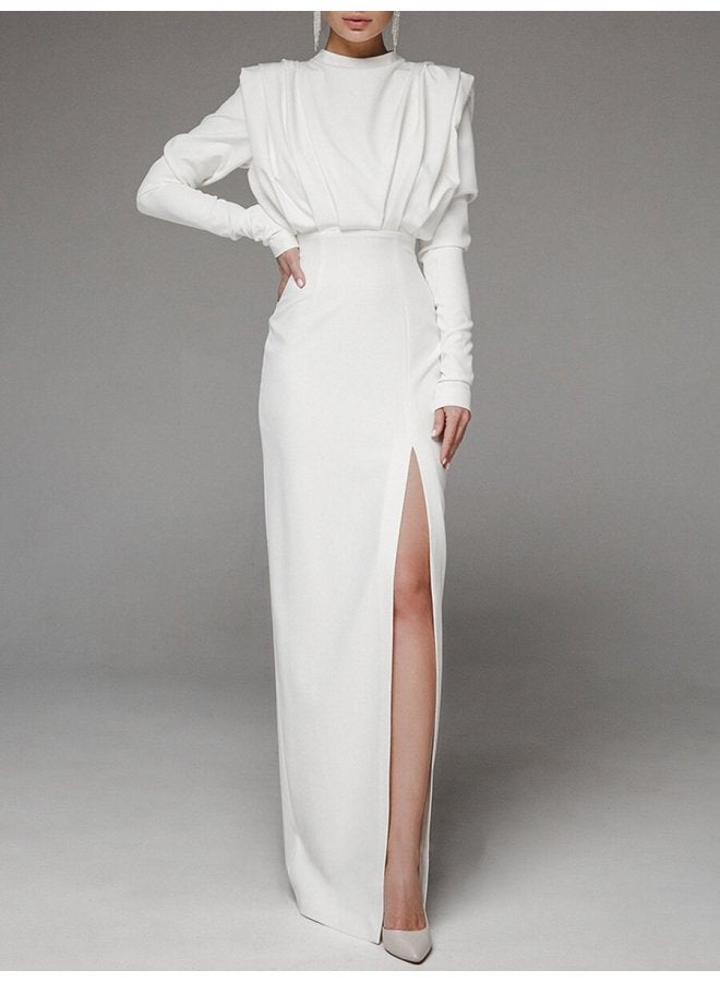 2021 Spring/Summer Cross-Border Fashion Dress European And American High-Neck Pullover Slit Long Dress Factory Direct Supply  - Image 1