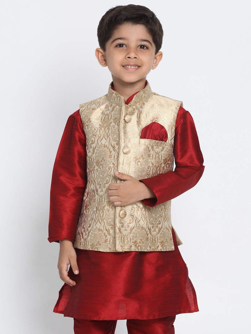 JBN Creation Boys' Rose Gold Silk Blend Nehru Jacket || Banarasi Brocade Woven Jacquard Modi/Nehru Jacket || Ethnic Wear for Festivals, Weddings_VASBJ024RG_26 - Image 2