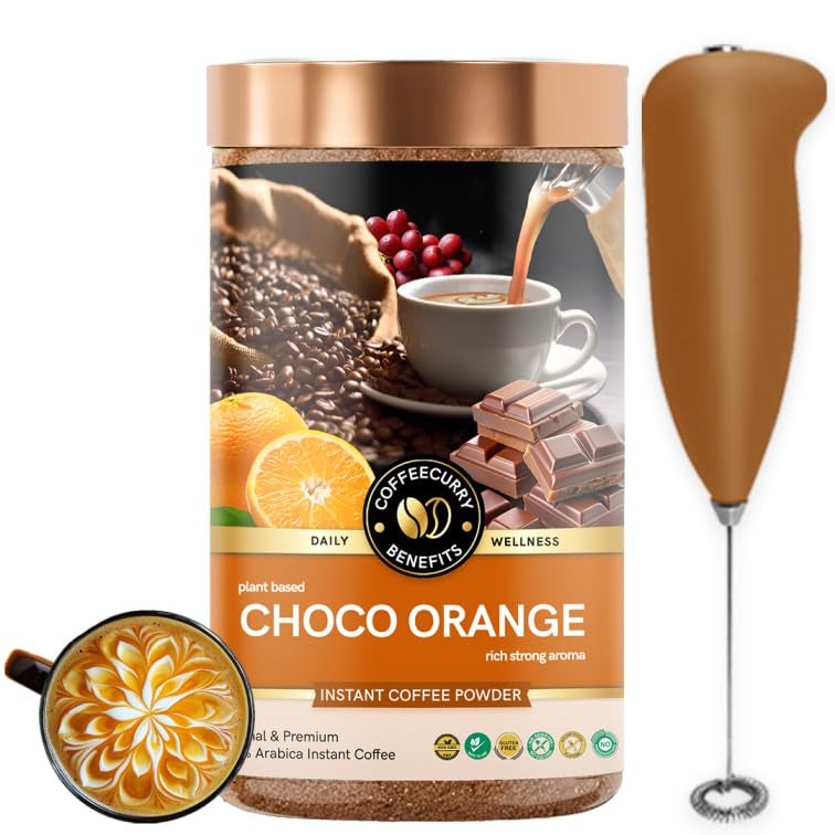 COFFEECURRY Choco Orange Coffee (50 Grams with Frother) - Choco Orange Instant Flavored Coffee | Premium Arabica Coffee Powder for Tangy Coffee Experience - Image 1
