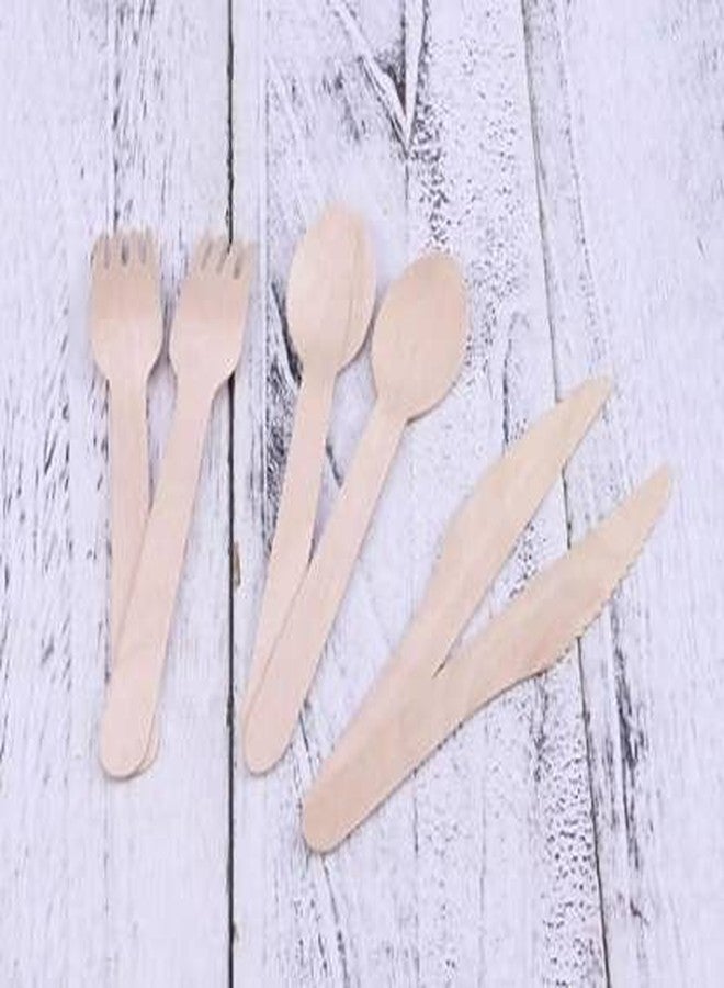 INAARA Wooden Disposable,BIO-DEGRADABLE Fork,Spoon,Knife (Pack of 300) (600) - Image 3