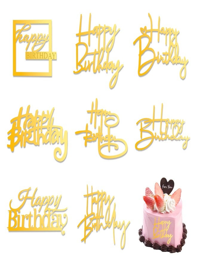 Gabrella 8 Pack Acrylic Gold Happy Birthday Cake Toppers, Glitter Letters Cupcake Toppers Cake Decorating Supplies, Reusable Happy Birthday Sign for Birthdays Party, Anniversaries - Image 1