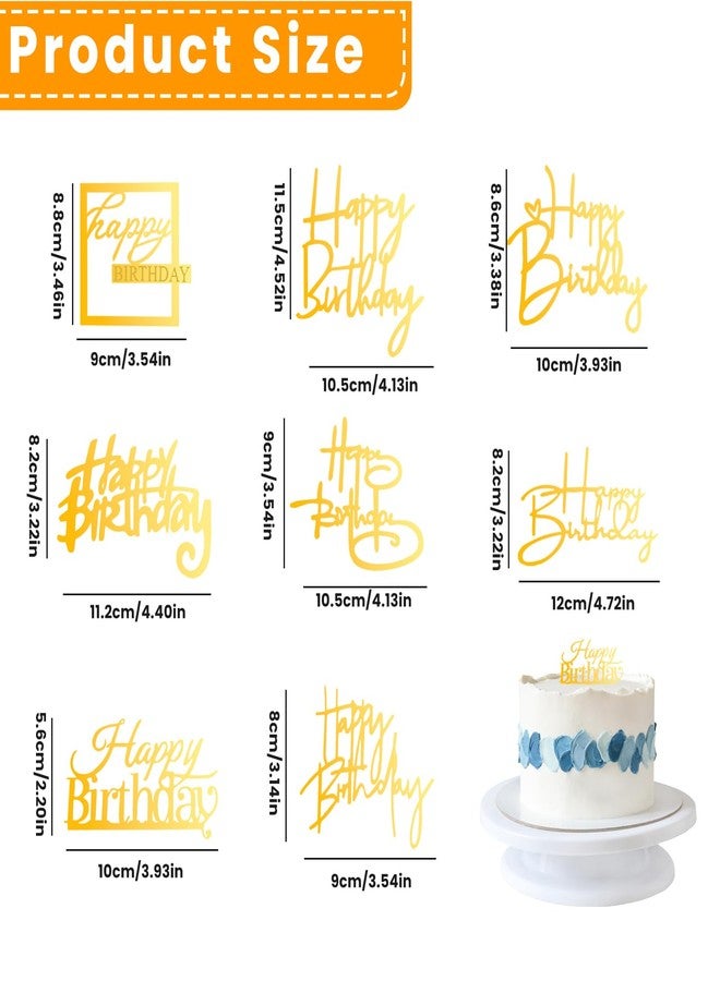 Gabrella 8 Pack Acrylic Gold Happy Birthday Cake Toppers, Glitter Letters Cupcake Toppers Cake Decorating Supplies, Reusable Happy Birthday Sign for Birthdays Party, Anniversaries - Image 2
