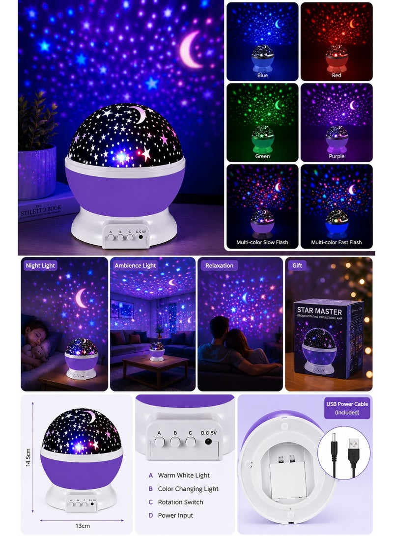 مصباح بروجكتور ليلي مرصع بالنجوم، مصباح LED دوار 360 درجة على شكل مجرة، يعمل بمنفذ USB، يعرض القمر والنجوم، مثالي لغرف النوم وغرف الأطفال والديكور المنزلي. - Image 2