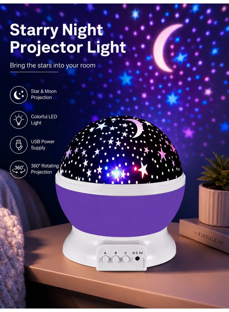 مصباح بروجكتور ليلي مرصع بالنجوم، مصباح LED دوار 360 درجة على شكل مجرة، يعمل بمنفذ USB، يعرض القمر والنجوم، مثالي لغرف النوم وغرف الأطفال والديكور المنزلي. - Image 1