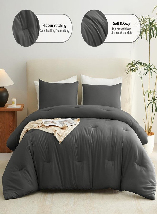 CozyLux طقم لحاف كوزي لوكس للملكة رمادي داكن، 3 قطع، أغطية سرير مصنوعة من الألياف الدقيقة الفاخرة بديل الريش لجميع الفصول (1 لحاف و 2 غطاء وسادة) - Image 2
