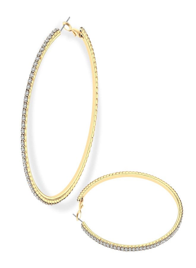 NLCAC 14K Gold Plated Big Hoop Earrings-3 Pairs Gold Hoops Crystal Rhinestone Hoop Earrings Set 50mm 60mm 70mm (Gold) - Image 5
