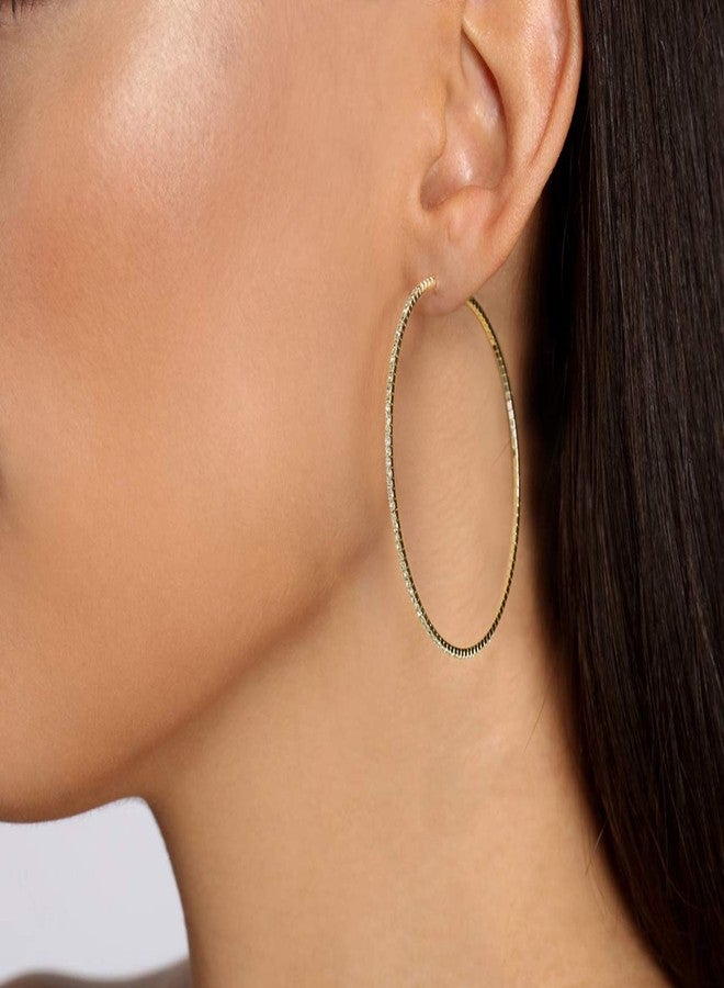 NLCAC 14K Gold Plated Big Hoop Earrings-3 Pairs Gold Hoops Crystal Rhinestone Hoop Earrings Set 50mm 60mm 70mm (Gold) - Image 4