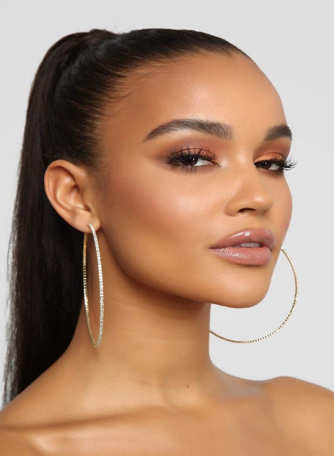 NLCAC 14K Gold Plated Big Hoop Earrings-3 Pairs Gold Hoops Crystal Rhinestone Hoop Earrings Set 50mm 60mm 70mm (Gold) - Image 2