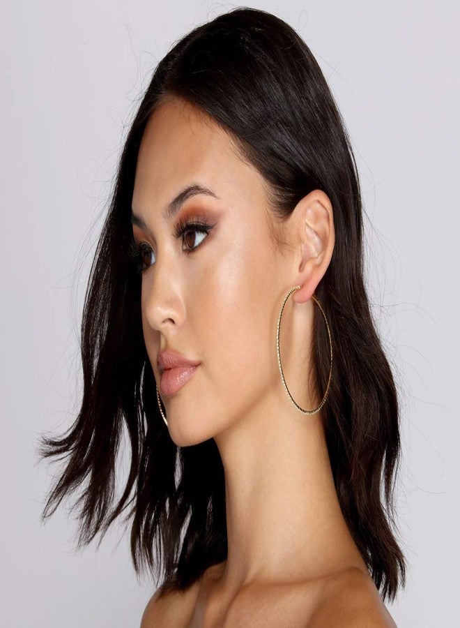 NLCAC 14K Gold Plated Big Hoop Earrings-3 Pairs Gold Hoops Crystal Rhinestone Hoop Earrings Set 50mm 60mm 70mm (Gold) - Image 3