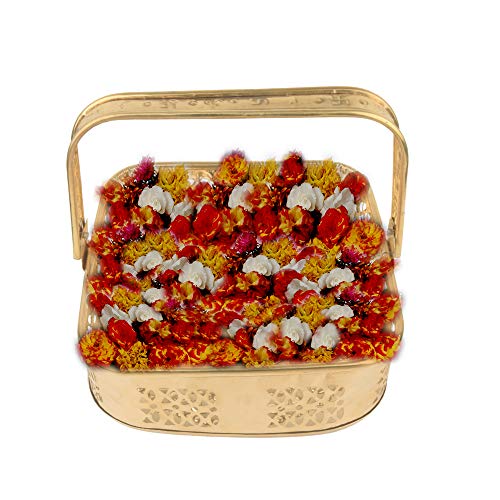 DreamKraft Brass Pooja Flower Basket (7.6x2.36x7.6 IN, Gold) - Image 2
