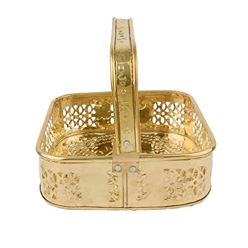 DreamKraft Brass Pooja Flower Basket (7.6x2.36x7.6 IN, Gold) - Image 4