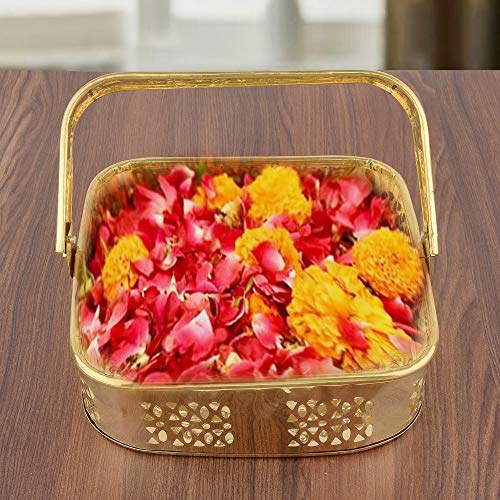 DreamKraft Brass Pooja Flower Basket (7.6x2.36x7.6 IN, Gold) - Image 1