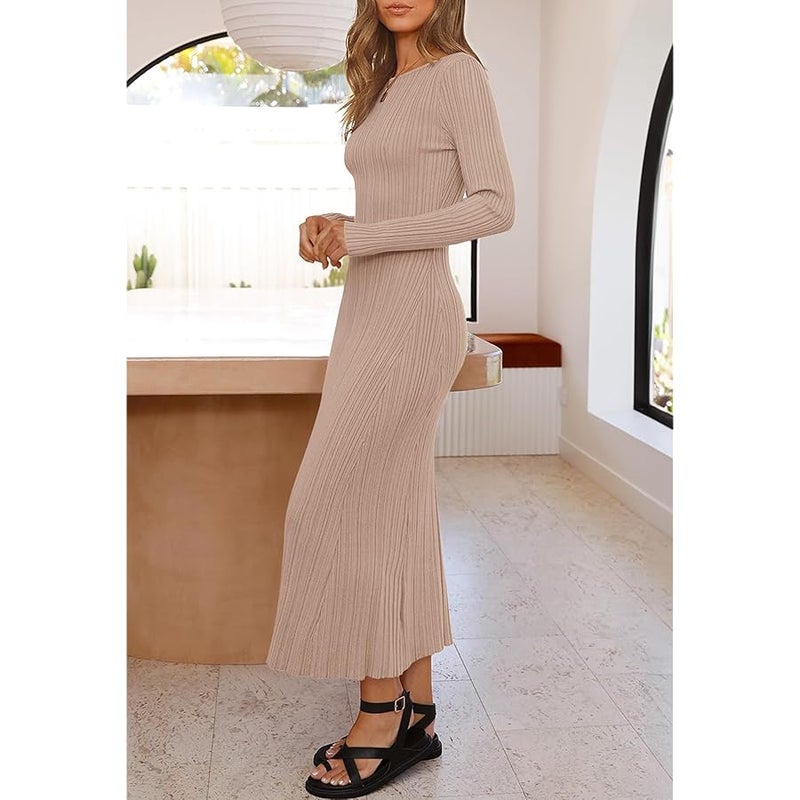 MEROKEETY womens Fall Crew Neck Knit Maxi Dresses Classic - Image 3