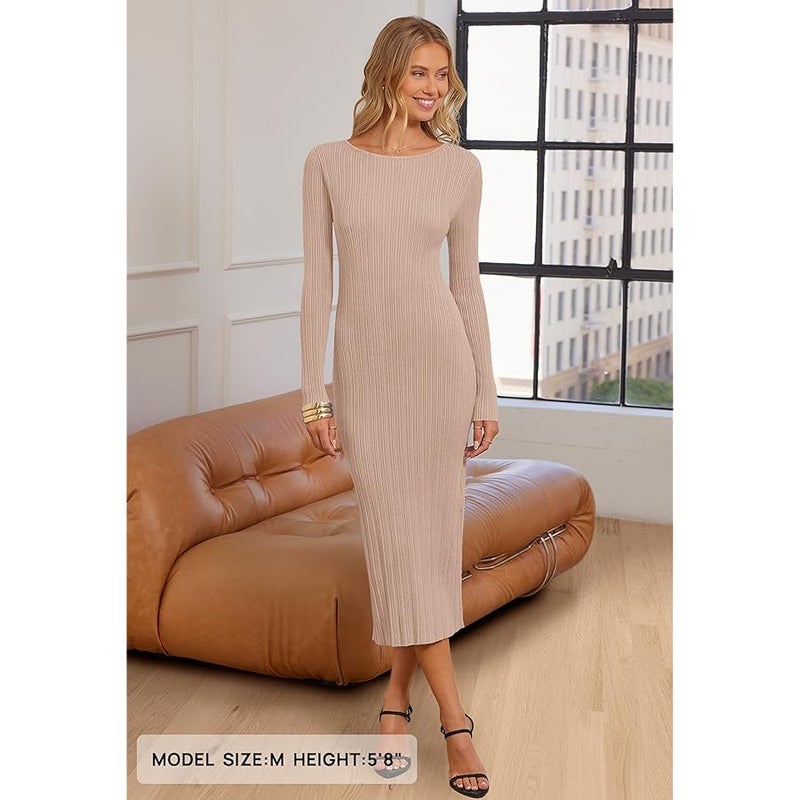 MEROKEETY womens Fall Crew Neck Knit Maxi Dresses Classic - Image 5