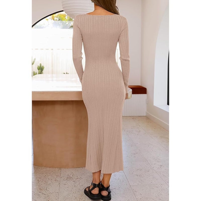 MEROKEETY womens Fall Crew Neck Knit Maxi Dresses Classic - Image 4