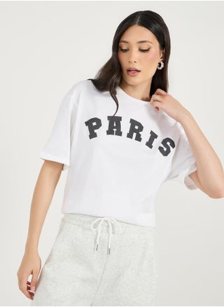 تيشيرت فضفاض بطبعة باريس وأكمام قصيرة مطوية - pzsku/Z89029CAD8B2F588D5D3EZ/45/1741263329/3a1879d5-b6b5-4911-960d-0b85021685a2