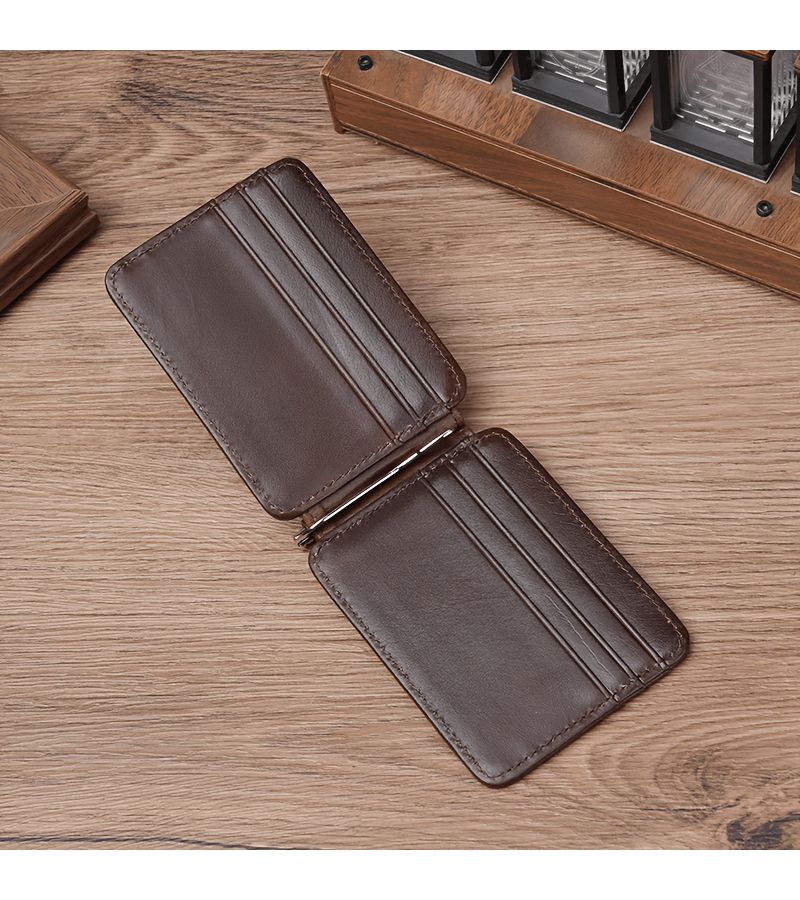 Men Genuine Leather Wallet Money Clip Multi Slot Card Holder First Layer Cowhide Retro Coffee - Image 2