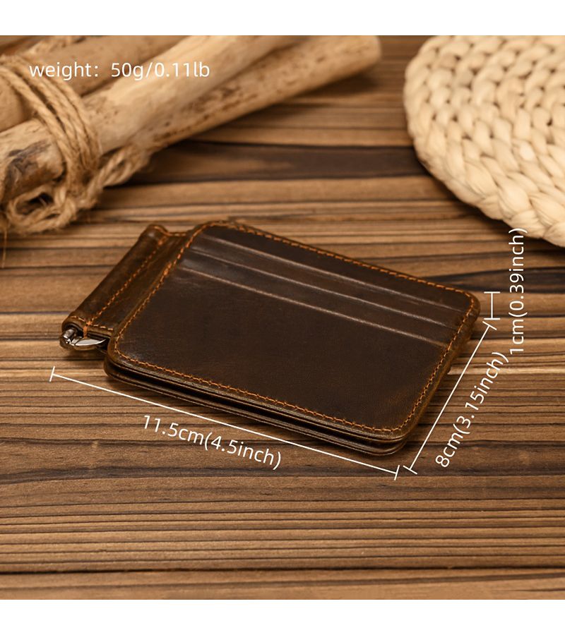 Men Genuine Leather Wallet Money Clip Multi Slot Card Holder First Layer Cowhide Retro Coffee - Image 3