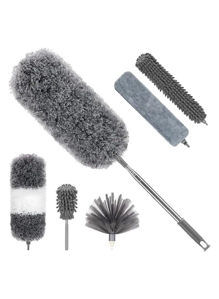 erorex Microfiber Feather Duster Kit (7 PCS), Retractable Microfiber Gap Dust Cleaner with Extension Pole 30'' to 100'', Bendable Washable Dusters for Cleaning High Ceiling Fan, Furniture, Blinds - Image 1
