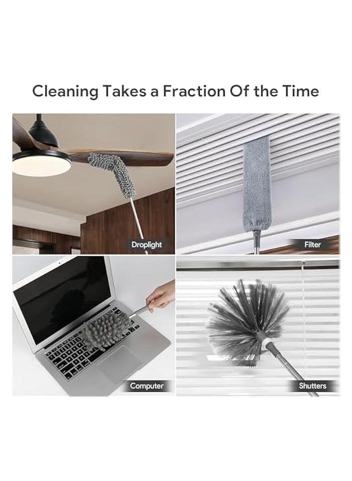 erorex Microfiber Feather Duster Kit (7 PCS), Retractable Microfiber Gap Dust Cleaner with Extension Pole 30'' to 100'', Bendable Washable Dusters for Cleaning High Ceiling Fan, Furniture, Blinds - Image 2