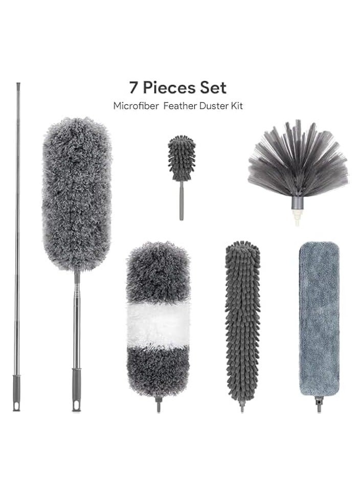 erorex Microfiber Feather Duster Kit (7 PCS), Retractable Microfiber Gap Dust Cleaner with Extension Pole 30'' to 100'', Bendable Washable Dusters for Cleaning High Ceiling Fan, Furniture, Blinds - Image 3
