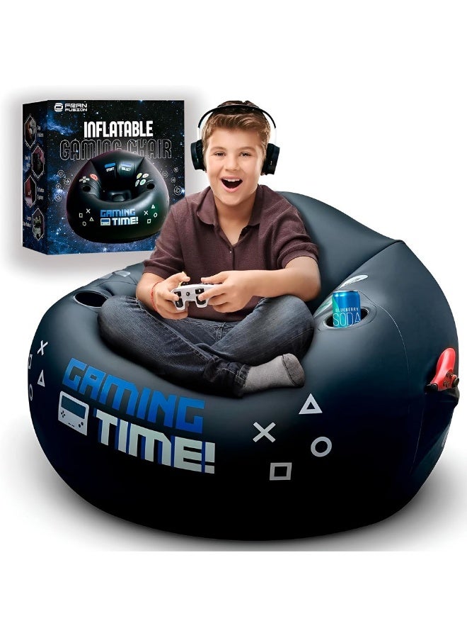 عام كرسي ألعاب مع حامل أكواب وجيوب جانبية ، أثاث قابل للنفخ للاعبين ، كرسي ألعاب على الطراز الأسود ، أريكة قابلة للنفخ - Image 1