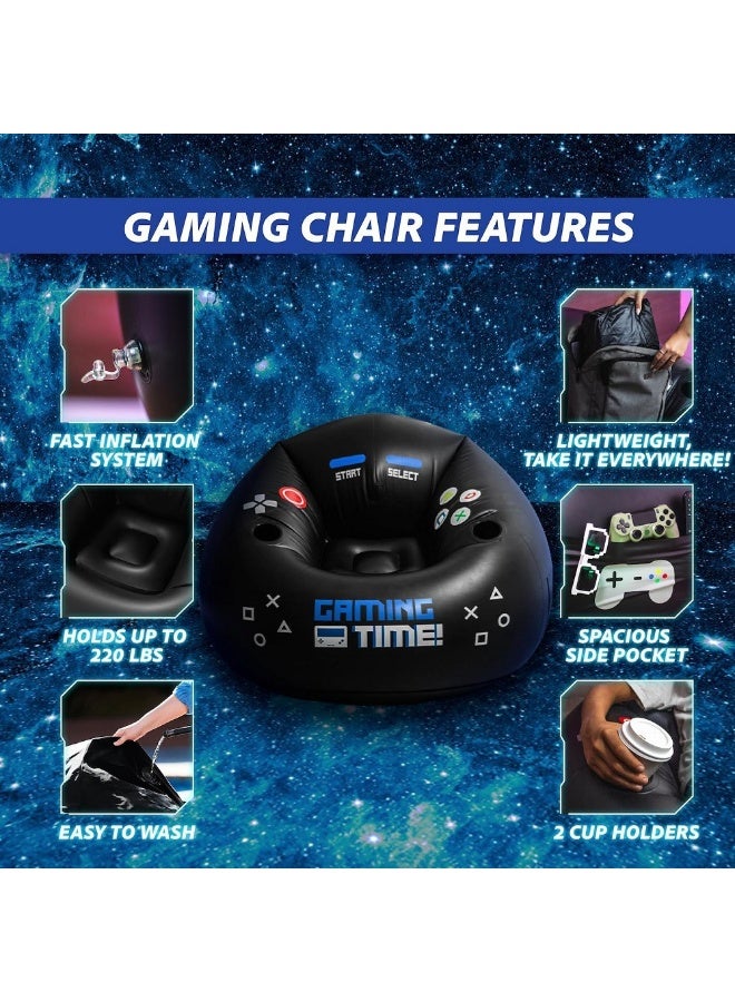 عام كرسي ألعاب مع حامل أكواب وجيوب جانبية ، أثاث قابل للنفخ للاعبين ، كرسي ألعاب على الطراز الأسود ، أريكة قابلة للنفخ - Image 2