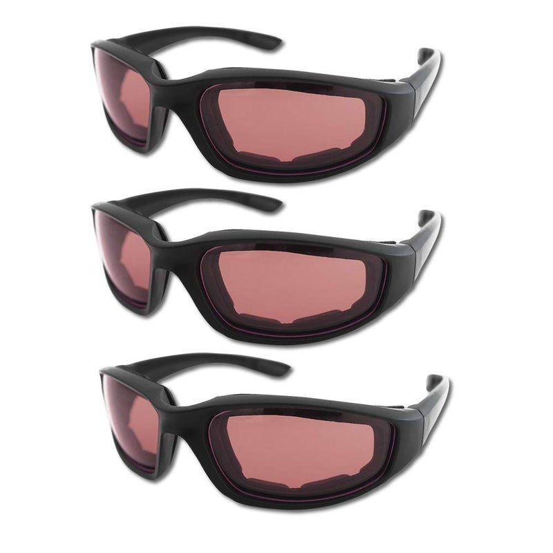 3 Pair Motorcycle Riding Glasses Padding Goggles UV Protection Dustproof WindproofMotorcycle Sunglasses with Pink Lens for Outdoor sports Actives