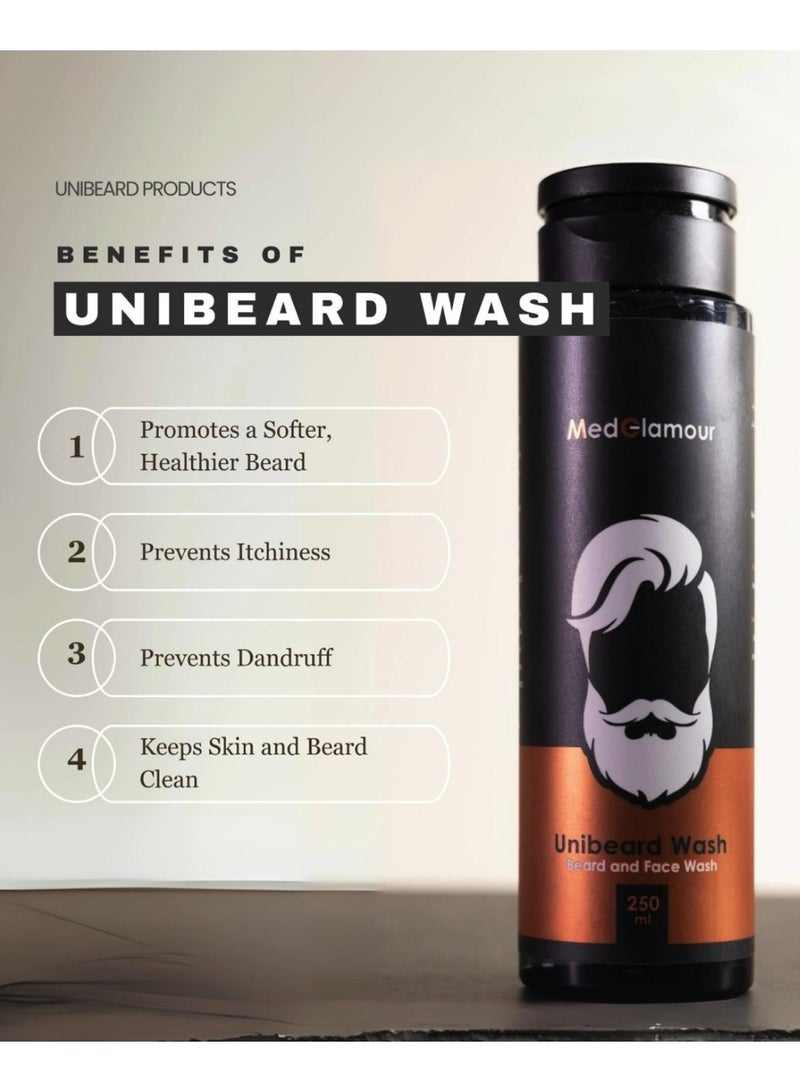 Unibeard oil Unibeard Wash 250ml – Coconut scent - Dual-Action Beard & Face Cleanser | Cleanses, Nourishes & Softens Beard | Hydrates Skin - Image 2