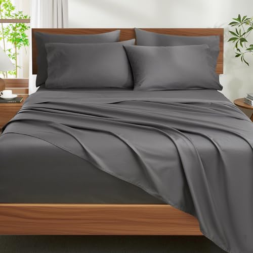 Ivellow 100 Egyptian Cotton Sheets King Size Set 1200 Thread Count 6 PC 18 Deep Pocket King Size Bed Sheet SetDurable Hotel Quality Luxury Soft Breathable Grey Cooling Sheet Sets Bedding - Image 1