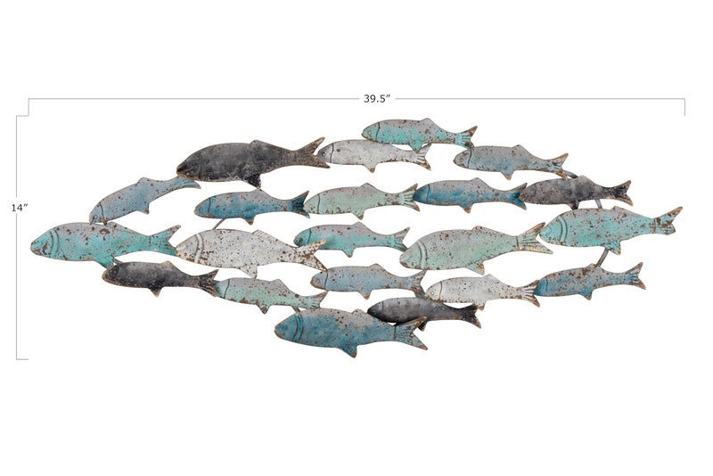 Creative Co-Op Wood School of Fish Wall DÃ©cor, Distressed Turquoise and White - Image 2