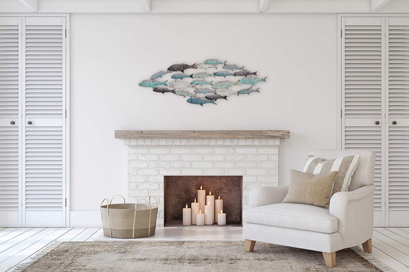 Creative Co-Op Wood School of Fish Wall DÃ©cor, Distressed Turquoise and White - Image 3