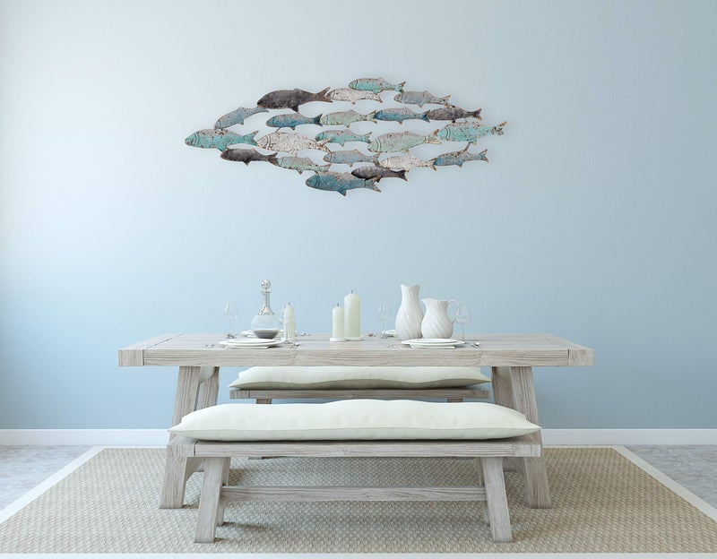 Creative Co-Op Wood School of Fish Wall DÃ©cor, Distressed Turquoise and White - Image 4