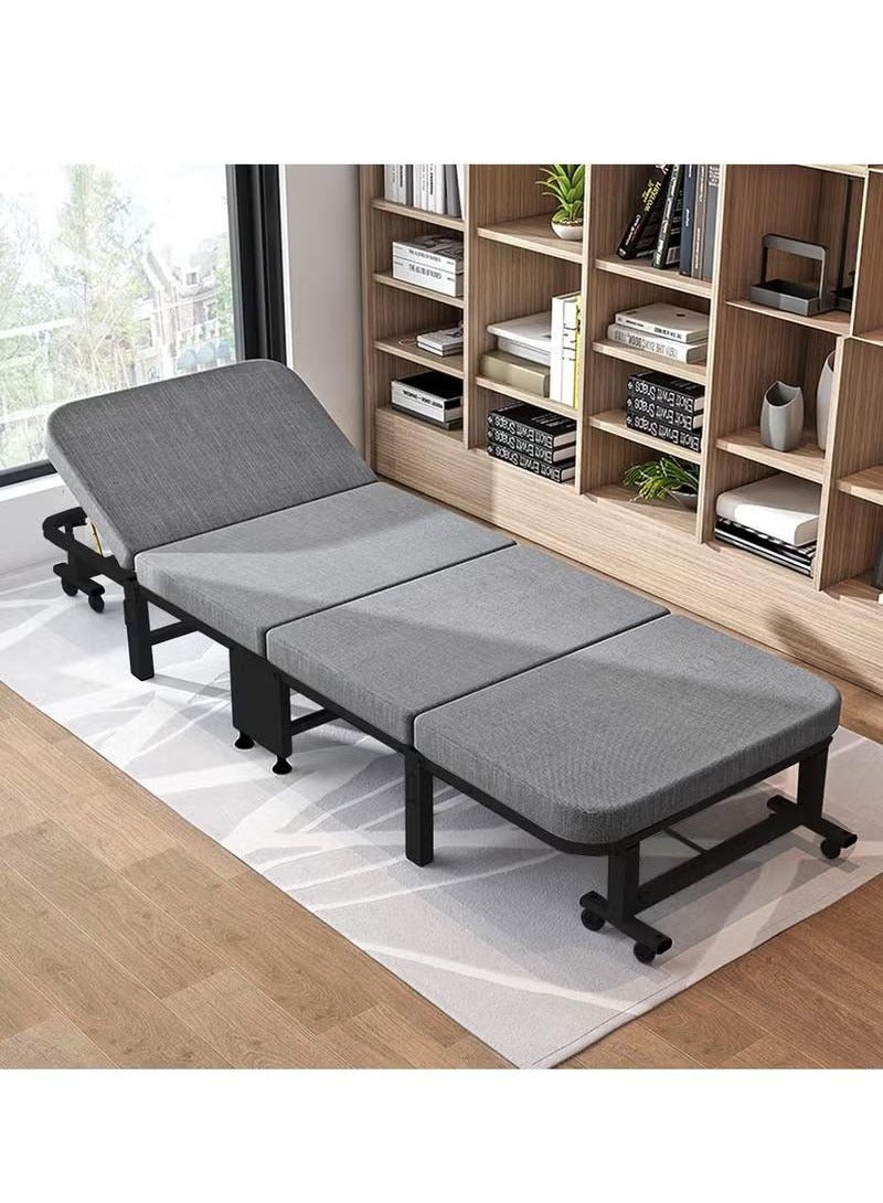 XiuWoo Folding Bed,Folding bed with 8 swivel casters,Four-fold design saves space,Upgraded Comfortable Cotton Linen Black Frame 70*190*27cm - Image 2