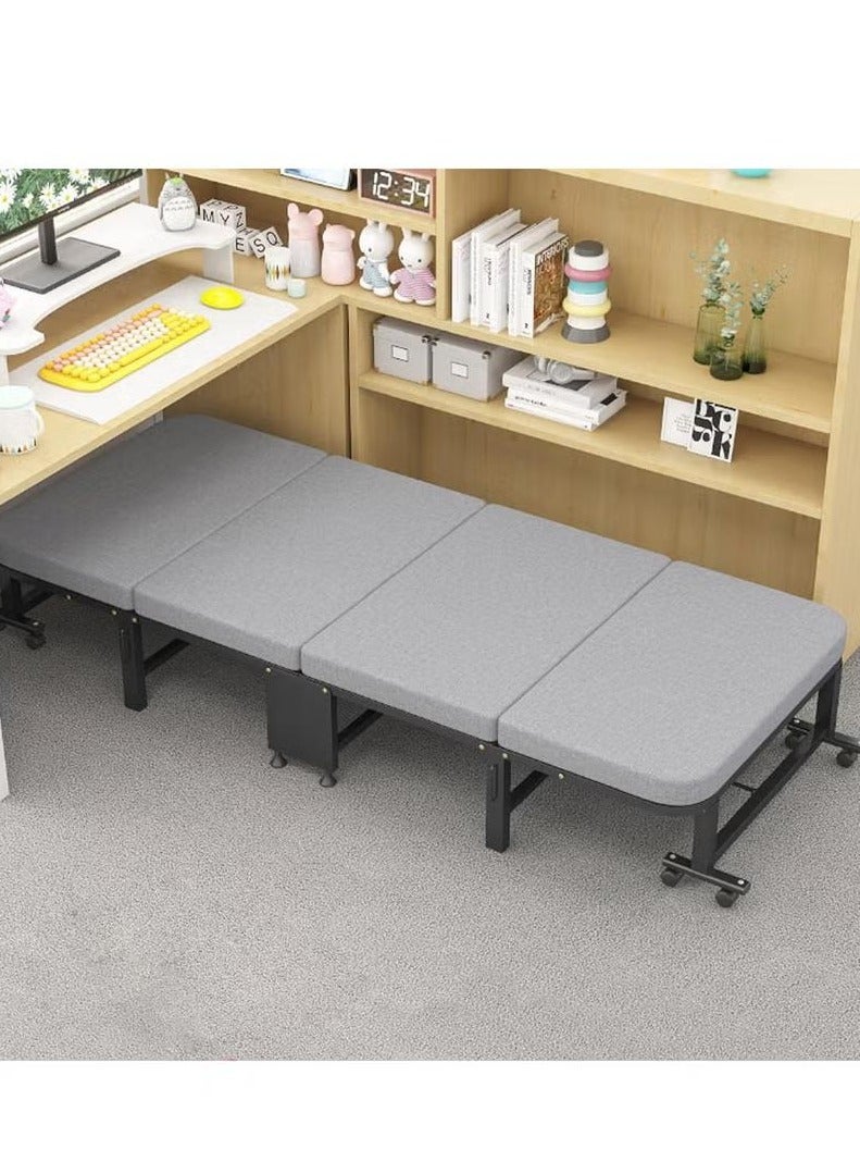 XiuWoo Folding Bed,Folding bed with 8 swivel casters,Four-fold design saves space,Upgraded Comfortable Cotton Linen Black Frame 70*190*27cm - Image 3